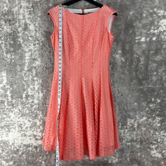 Danny Nicole Size 6 Geometric Lace Mini Fit Flared Dress Pink Sleeveless Lined - Picture 2 of 11